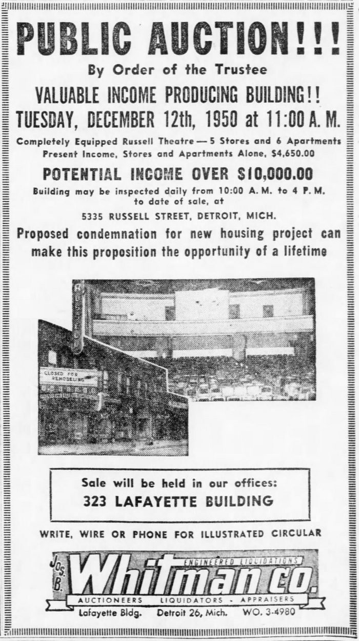 Russell Theatre - 1950 PUBLIC AUCTION FOR THEATER